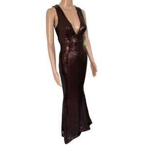 Windsor Fishtail Sequin Formal Prom Gala Gown Long Dress Chocolate Brown S NWT